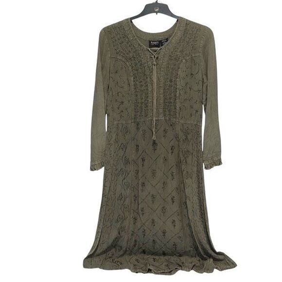 Naqui Dresses & Skirts - Naqui New York Womens Embellished Long Sleeve Fit & Flare Maxi Dress Green Large